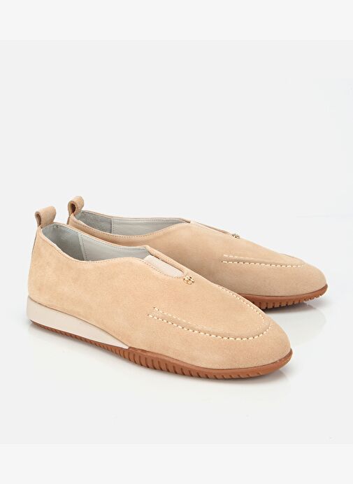 Kadın Süet Deri Bej Lastik Detaylı Günlük Loafer 01AYH313590A310 - Görsel 3