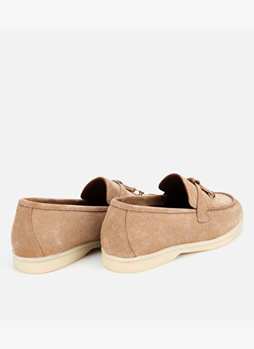 Kadın Süet Deri Bej Gold Aksesuarlı Klasik Loafer 01AYH313760A300 - Görsel 5