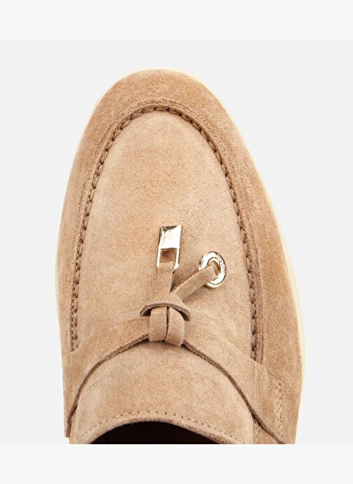 Kadın Süet Deri Bej Gold Aksesuarlı Klasik Loafer 01AYH313760A300 - Görsel 6