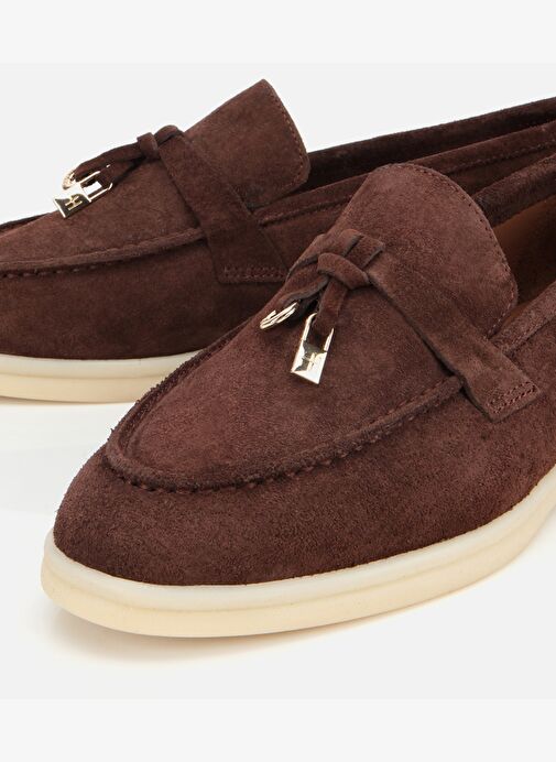 Kadın Süet Deri Kahverengi Gold Aksesuarlı Klasik Loafer 01AYH313760A480 - Görsel 4