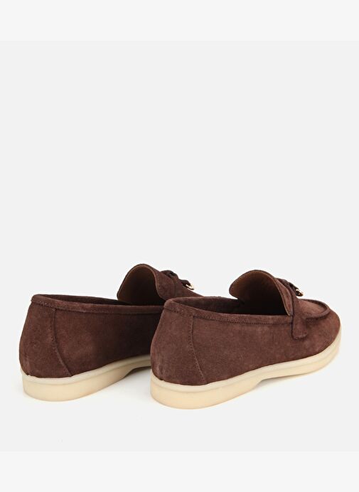 Kadın Süet Deri Kahverengi Gold Aksesuarlı Klasik Loafer 01AYH313760A480 - Görsel 5