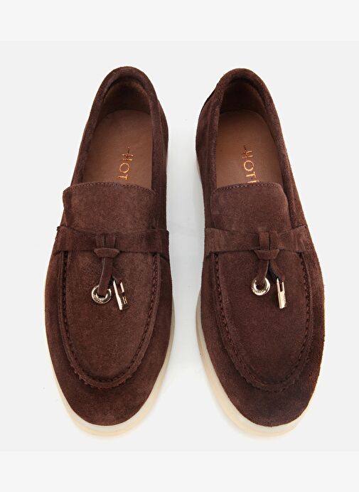 Kadın Süet Deri Kahverengi Gold Aksesuarlı Klasik Loafer 01AYH313760A480 - Görsel 7