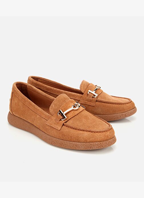 Kadın Süet Deri Taba Yumuşak Tabanlı Comfort Günlük Loafer 01AYH314380A370 - Görsel 3