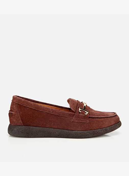 Kadın Süet Deri Kahverengi Yumuşak Tabanlı Comfort Günlük Loafer 01AYH314380A480 - Görsel 2