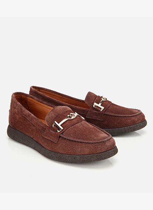 Kadın Süet Deri Kahverengi Yumuşak Tabanlı Comfort Günlük Loafer 01AYH314380A480 - Görsel 3