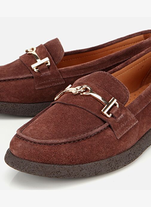 Kadın Süet Deri Kahverengi Yumuşak Tabanlı Comfort Günlük Loafer 01AYH314380A480 - Görsel 4