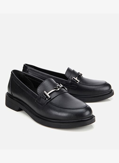 Kadın Deri Siyah Tokalı Klasik Loafer 01AYH314390A100 - Görsel 3