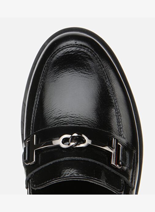 Kadın Deri Siyah Tokalı Klasik Loafer 01AYH314400A100 - Görsel 6