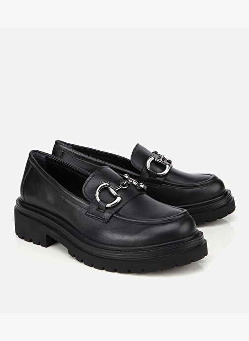 Kadın Deri Siyah Tokalı Yüksek Tabanlı Klasik Loafer 01AYH314430A100 - Görsel 3