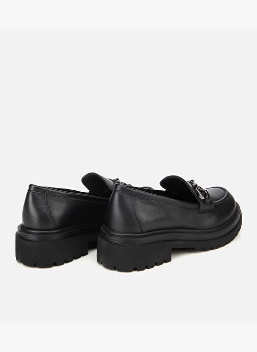 Kadın Deri Siyah Tokalı Yüksek Tabanlı Klasik Loafer 01AYH314430A100 - Görsel 5
