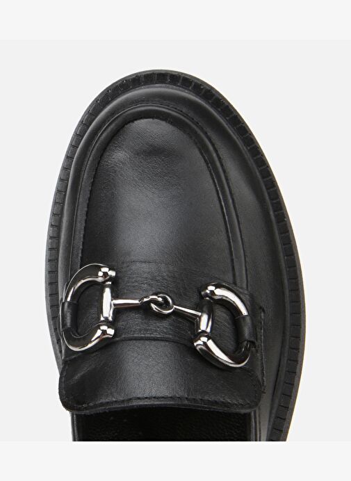 Kadın Deri Siyah Tokalı Yüksek Tabanlı Klasik Loafer 01AYH314430A100 - Görsel 6