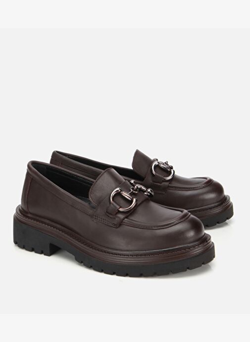 Kadın Deri Kahverengi Tokalı Yüksek Tabanlı Klasik Loafer 01AYH314430A480 - Görsel 3