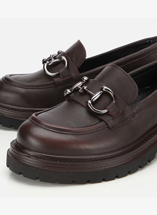 Kadın Deri Kahverengi Tokalı Yüksek Tabanlı Klasik Loafer 01AYH314430A480 - Görsel 4