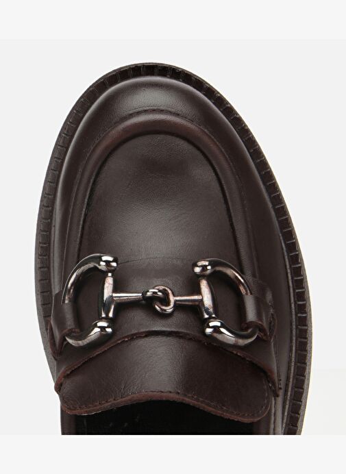 Kadın Deri Kahverengi Tokalı Yüksek Tabanlı Klasik Loafer 01AYH314430A480 - Görsel 6