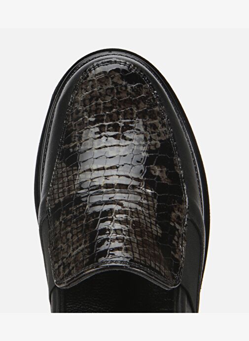 Kadın Deri Siyah Yılan Baskılı Dolgu Topuklu Günlük Loafer 01AYH314440A100 - Görsel 6