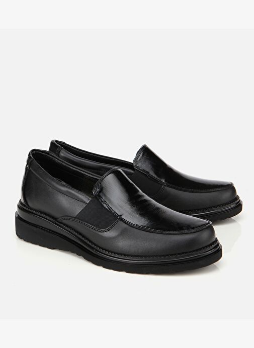 Kadın Deri Siyah Lastik Detaylı Dolgu Topuklu Günlük Loafer 01AYH314450A100 - Görsel 3