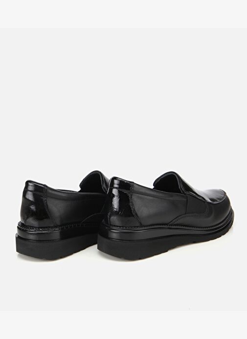 Kadın Deri Siyah Lastik Detaylı Dolgu Topuklu Günlük Loafer 01AYH314450A100 - Görsel 5
