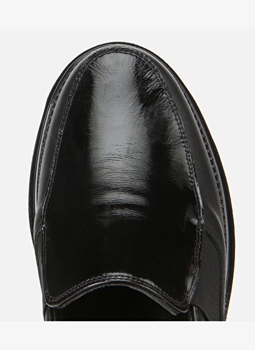 Kadın Deri Siyah Lastik Detaylı Dolgu Topuklu Günlük Loafer 01AYH314450A100 - Görsel 6