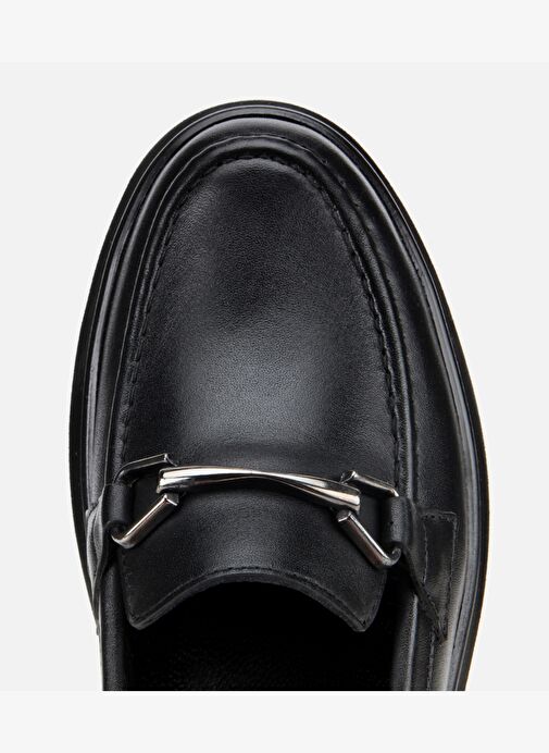 Kadın Deri Siyah Tokalı Dolgu Topuklu Klasik Loafer 01AYH314460A100 - Görsel 6