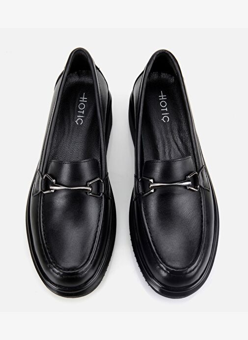 Kadın Deri Siyah Tokalı Dolgu Topuklu Klasik Loafer 01AYH314460A100 - Görsel 7