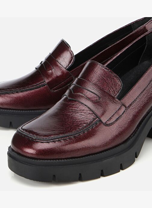 Kadın Rugan Deri Bordo Topuklu Klasik Loafer 01AYH314470A780 - Görsel 4