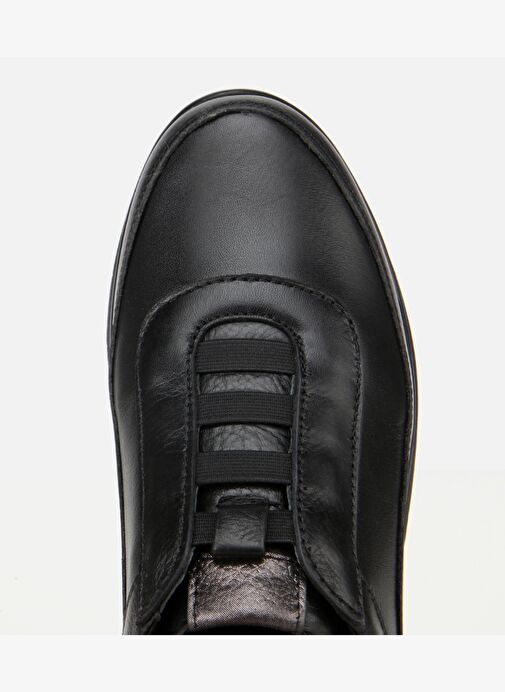 Kadın Deri Siyah Lastik Detaylı Dolgu Topuklu Günlük Loafer 01AYH314480A100 - Görsel 6