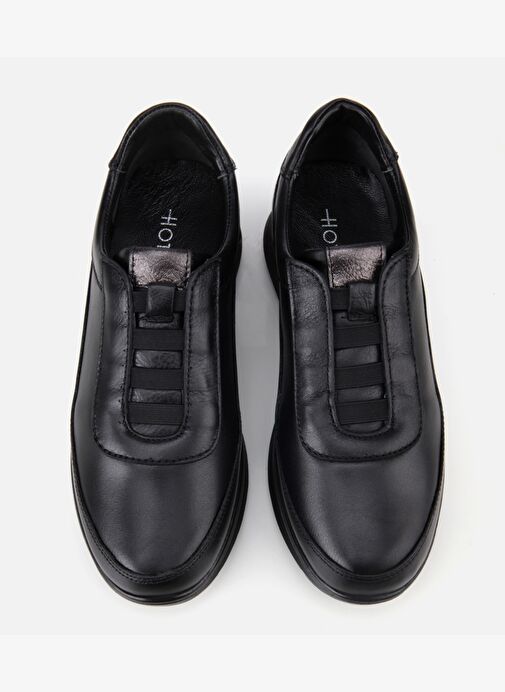 Kadın Deri Siyah Lastik Detaylı Dolgu Topuklu Günlük Loafer 01AYH314480A100 - Görsel 7