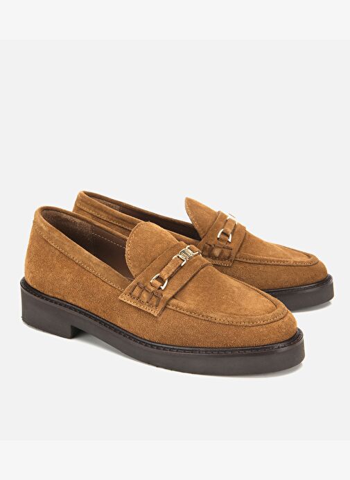 Kadın Süet Deri Taba Tokalı Hafif Tabanlı Klasik Loafer 01AYH315390A440 - Görsel 3