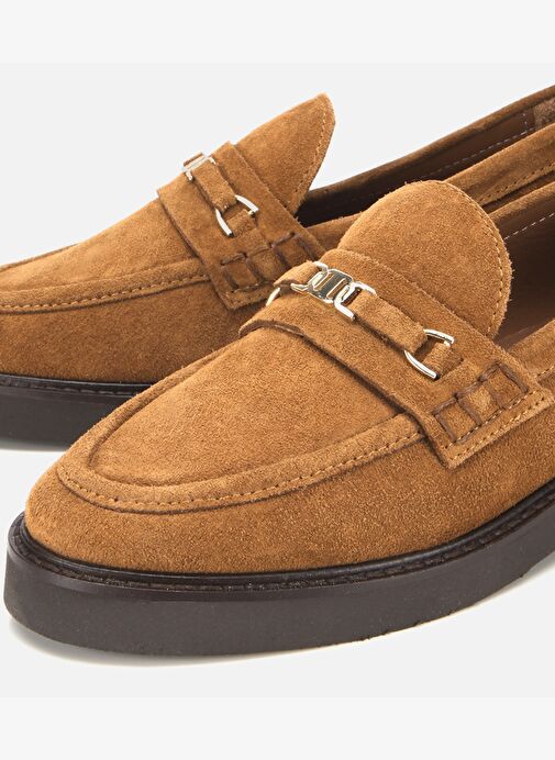 Kadın Süet Deri Taba Tokalı Hafif Tabanlı Klasik Loafer 01AYH315390A440 - Görsel 4