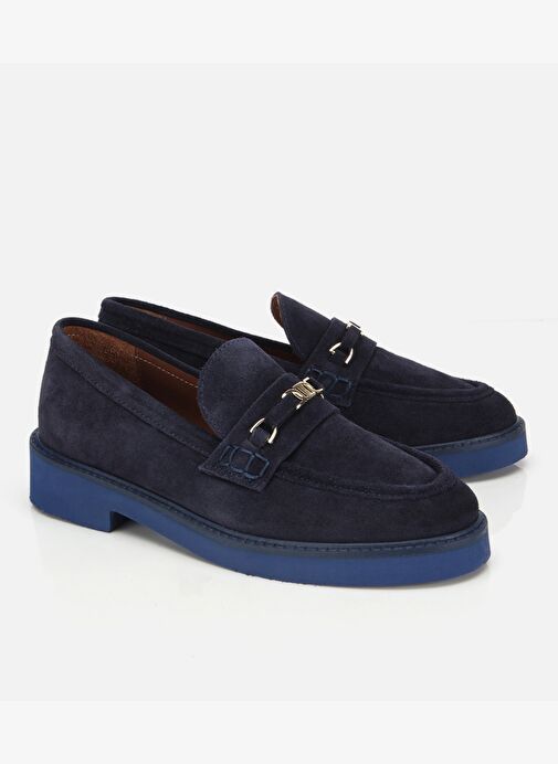 Kadın Süet Deri Lacivert Tokalı Hafif Tabanlı Klasik Loafer 01AYH315390A680 - Görsel 3