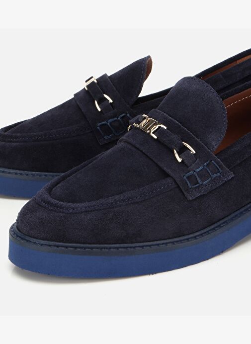 Kadın Süet Deri Lacivert Tokalı Hafif Tabanlı Klasik Loafer 01AYH315390A680 - Görsel 4