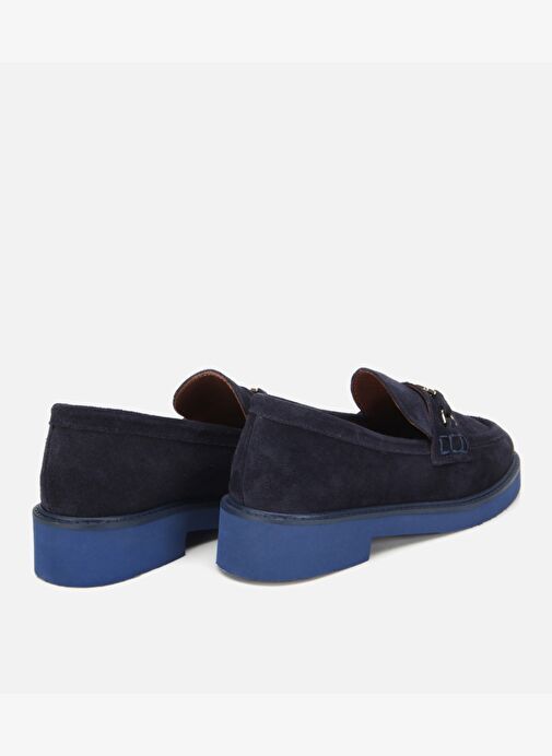 Kadın Süet Deri Lacivert Tokalı Hafif Tabanlı Klasik Loafer 01AYH315390A680 - Görsel 5