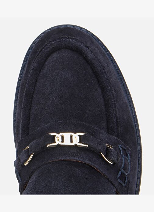Kadın Süet Deri Lacivert Tokalı Hafif Tabanlı Klasik Loafer 01AYH315390A680 - Görsel 6