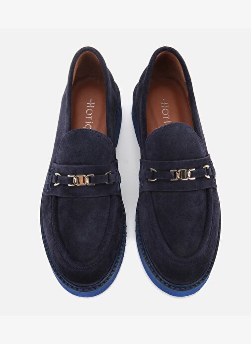 Kadın Süet Deri Lacivert Tokalı Hafif Tabanlı Klasik Loafer 01AYH315390A680 - Görsel 7