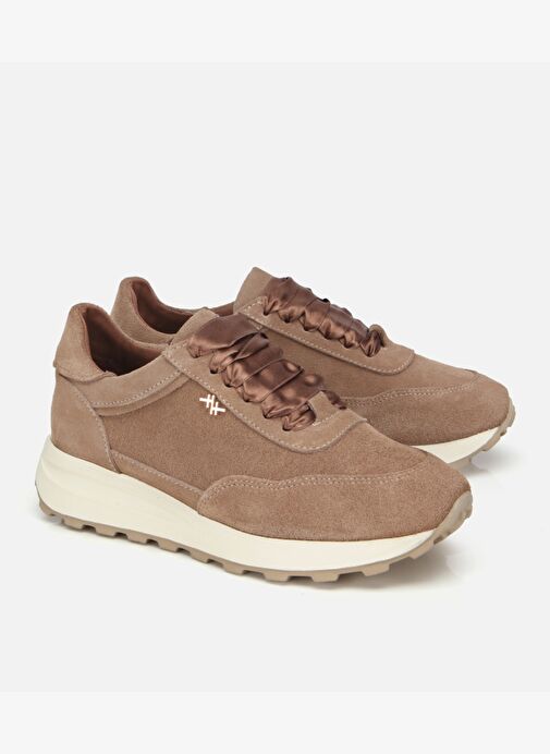 Kadın Süet Deri Bej Bağcık Detaylı Yüksek Tabanlı Spor Ayakkabı 01AYH315410A340 - Görsel 3