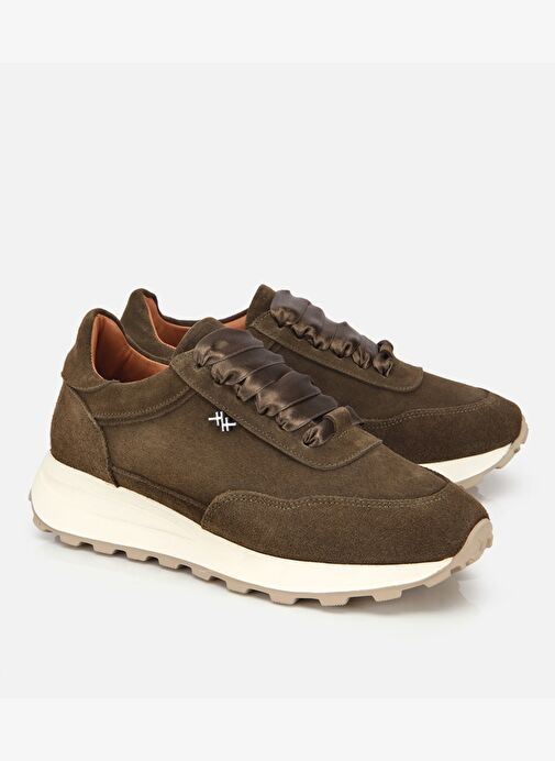 Kadın Süet Deri Haki Bağcık Detaylı Yüksek Tabanlı Spor Ayakkabı 01AYH315410A880 - Görsel 3