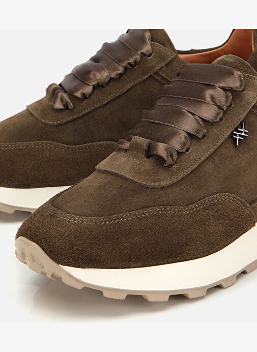 Kadın Süet Deri Haki Bağcık Detaylı Yüksek Tabanlı Spor Ayakkabı 01AYH315410A880 - Görsel 4