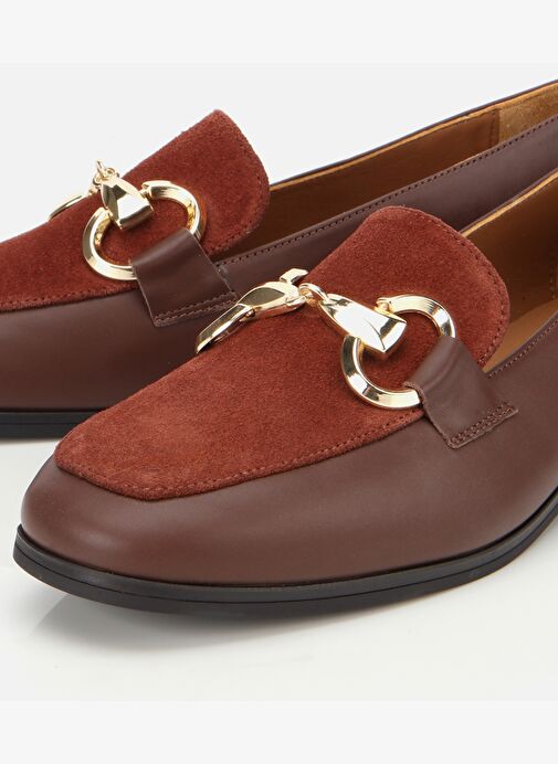 Kadın Süet Deri Acı Kahverengi Tokalı Klasik Loafer 01AYH315420A414 - Görsel 4