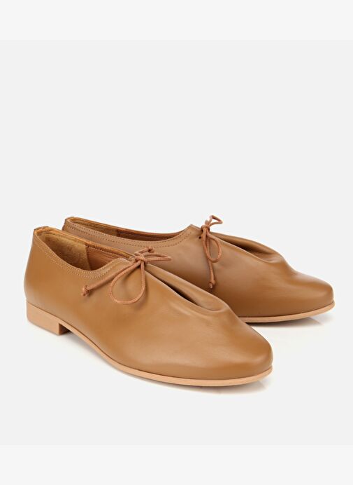 Kadın Deri Açık Kahverengi Yumuşak Bağcıklı Babet 01AYH315430A340 - Görsel 3