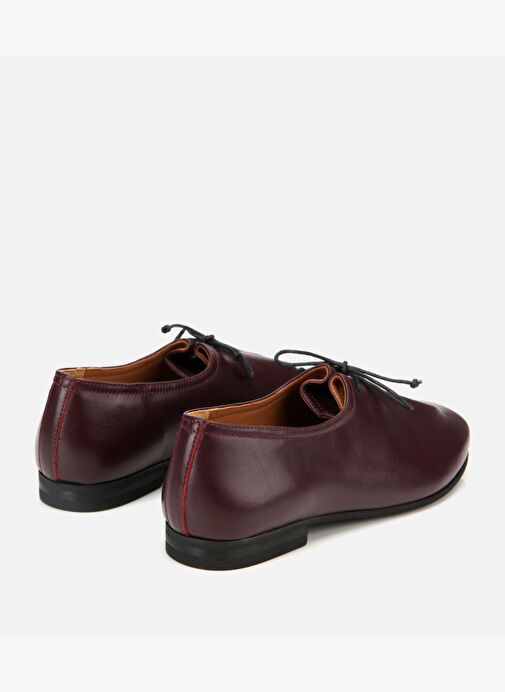 Kadın Deri Bordo Yumuşak Bağcıklı Babet 01AYH315430A780 - Görsel 4