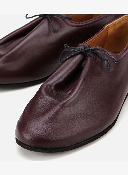 Kadın Deri Bordo Yumuşak Bağcıklı Babet 01AYH315430A780 - Görsel 5