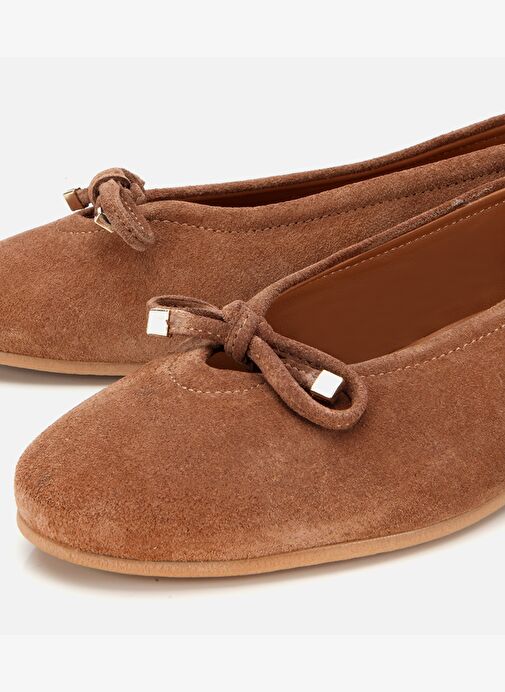 Kadın Süet Deri Taba Fiyonk Detaylı Babet 01AYH315440A340 - Görsel 4