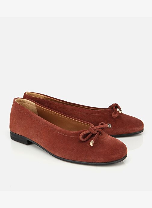 Kadın Süet Deri Kahverengi/Kiremit Fiyonk Detaylı Babet 01AYH315440A440 - Görsel 3