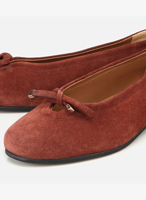 Kadın Süet Deri Kahverengi/Kiremit Fiyonk Detaylı Babet 01AYH315440A440 - Görsel 4