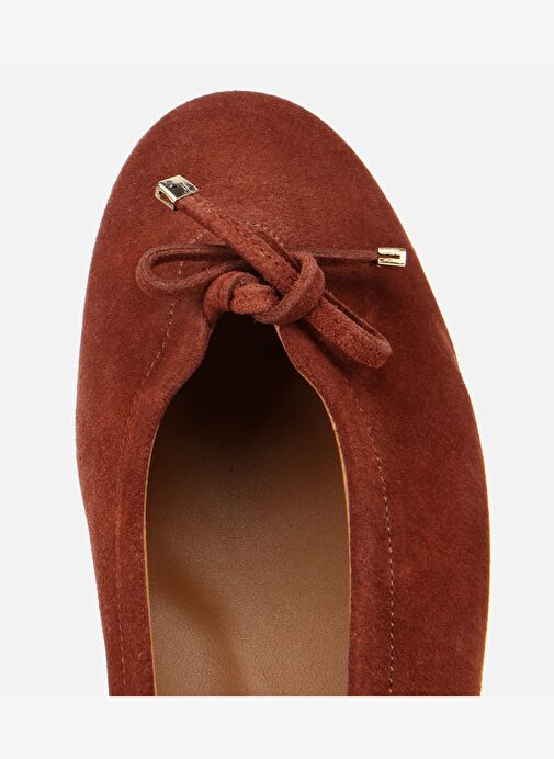 Kadın Süet Deri Kahverengi/Kiremit Fiyonk Detaylı Babet 01AYH315440A440 - Görsel 6