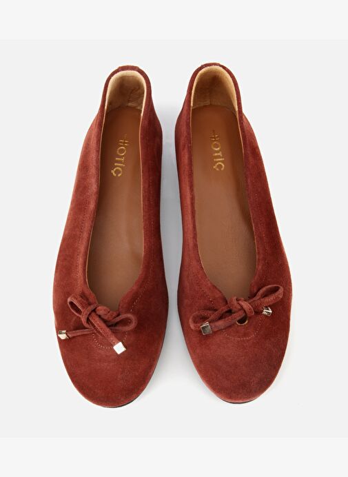 Kadın Süet Deri Kahverengi/Kiremit Fiyonk Detaylı Babet 01AYH315440A440 - Görsel 7