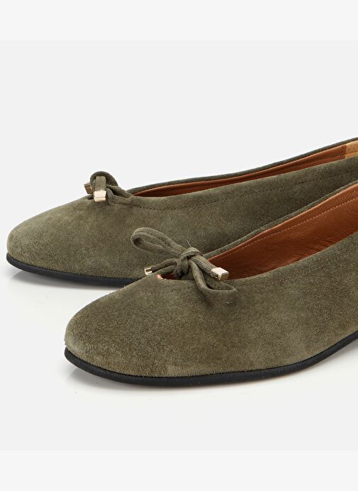 Kadın Süet Deri Haki Fiyonk Detaylı Babet 01AYH315440A880 - Görsel 4