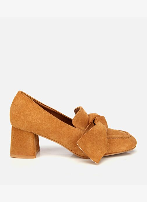 Kadın Süet Taba Fiyonk Detaylı Kalın Topuklu Ayakkabı 01AYH315450A340 - Görsel 2