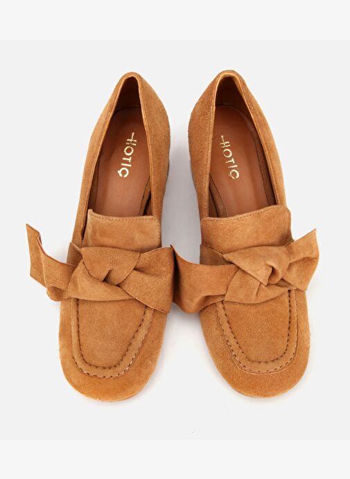 Kadın Süet Taba Fiyonk Detaylı Kalın Topuklu Ayakkabı 01AYH315450A340 - Görsel 7