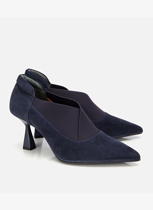 Kadın Süet Deri Lacivert Streç Detaylı İnce Topuklu Stiletto 01AYH315480A680 - Görsel 3